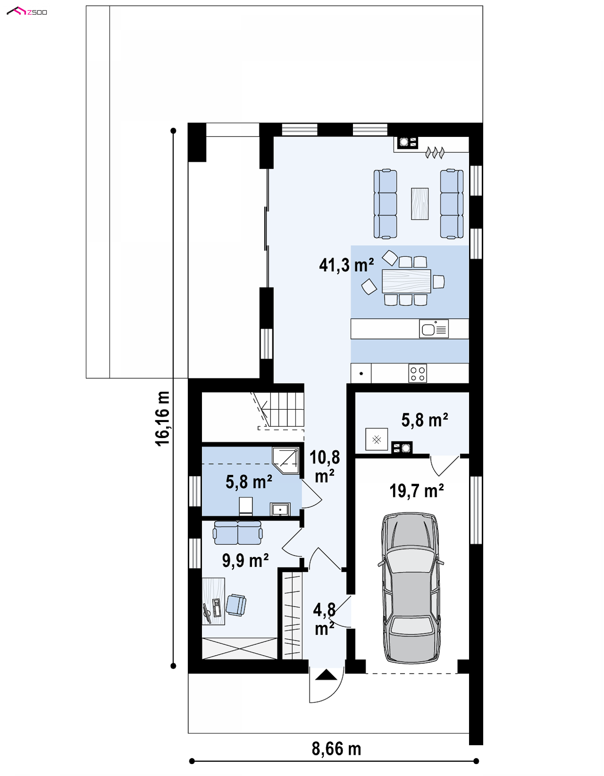 Проект одноэтажного дома шириной 7 метров для узкого участка. Проекты домов на узком участке. Проект узкого дома. Проекты узких домов с гаражом. Проекты узких одноэтажных домов.